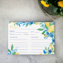 Italian lemon blue floral script bridal recipe  enclosure card