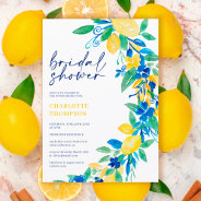 Italian Lemon Blue Floral Script Bridal Shower Invitation at Zazzle