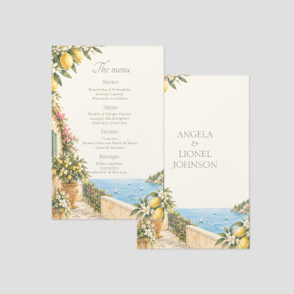 Italian Lemon Blue Floral Wedding Menu