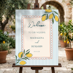 Italian Lemon Blue Stripe Peach Coastal Wedding Foam Board