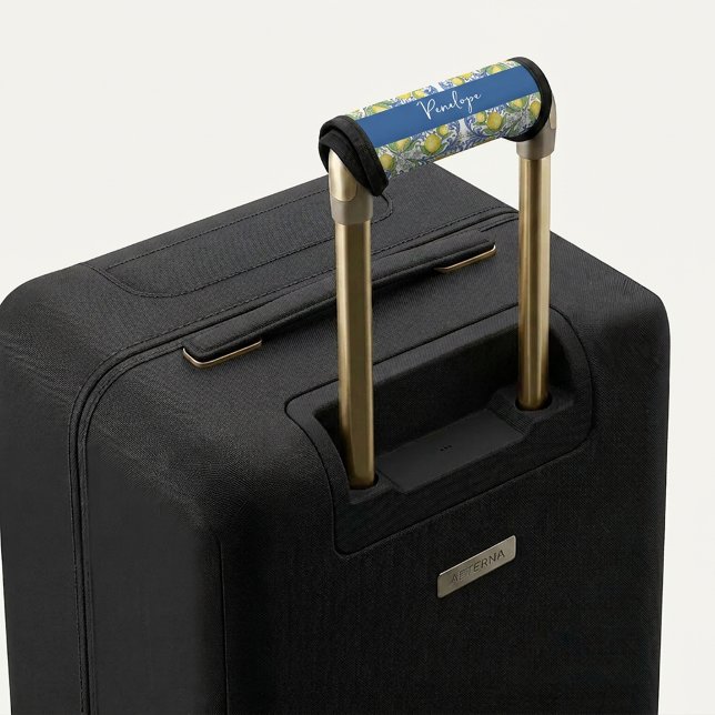 Italian Lemon & Blue Tile Pattern Personalized Luggage Handle Wrap (Italian Lemon & Blue Tile Pattern Personalized Luggage Handle Wrap)