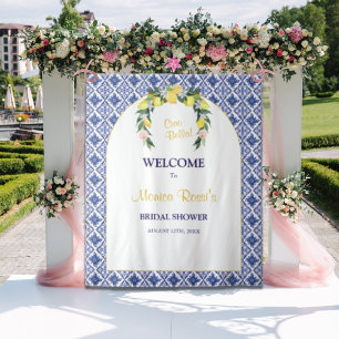 Italian Lemon Blue Tiles Bridal Shower Backdrop