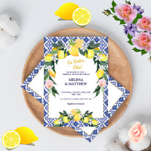Italian Lemon Blue Tiles Couple Wedding Shower Invitation
