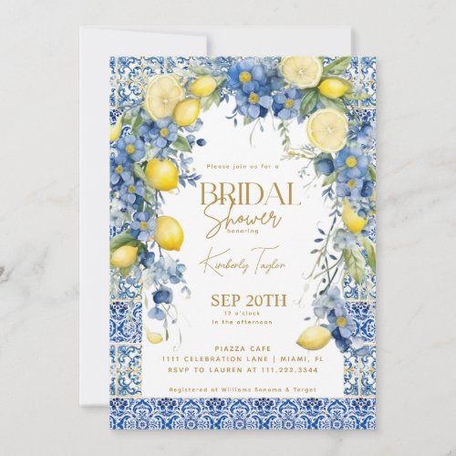 Italian Lemon Blue Tiles Italy Bridal Shower Invitation