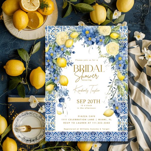 Italian Lemon Blue Tiles Italy Bridal Shower Invitation