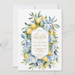 Italian Lemon Blue Yellow Floral Bridal Shower Invitation