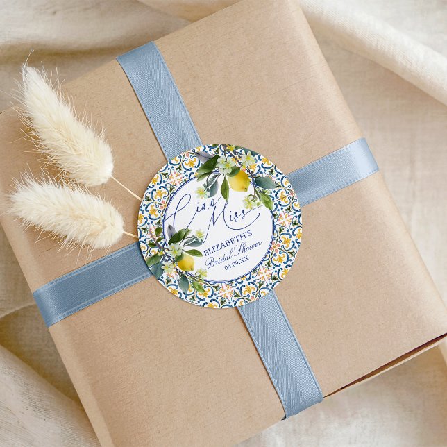 Italian Lemon Bridal Shower  Classic Round Sticker (Italian Lemon Bridal Shower Classic Round Sticker)