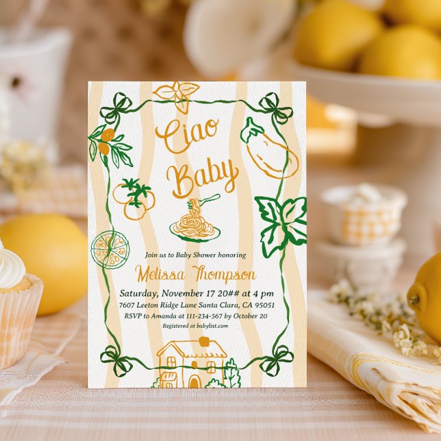 Italian Lemon Ciao Baby Pasta & Pizza Baby Shower Invitation (Creator Uploaded)