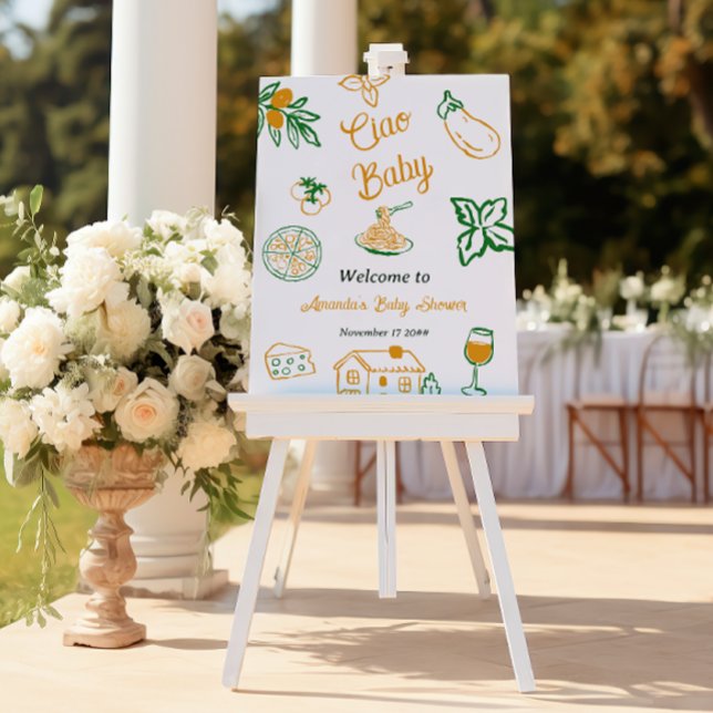 Italian Lemon Ciao Baby Pasta & Pizza Baby Shower Poster (Creator Uploaded)