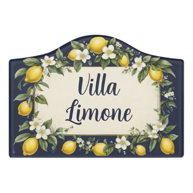 Italian Lemon Custom House Name Plate Plaque Door Sign (Small Crest Front)