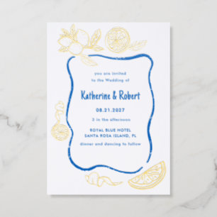 Italian Lemon Destination Wedding Letterpress Invitation