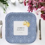 Italian Lemon Floral & Blue Tile Bridal Shower Paper Plates<br><div class="desc">These elegant paper plates,  featuring Italian lemon floral and custom text would make a great addition to your bridal shower celebration. Easily add your own details by clicking on the "personalize" option.</div>