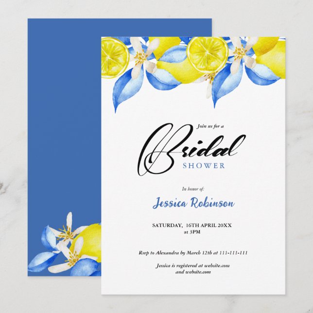 Italian Lemon Floral Bridal Shower invite (Front/Back)