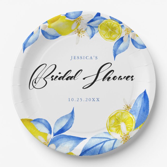 Italian Lemon Floral Bridal Shower invite Paper Plates (Front)
