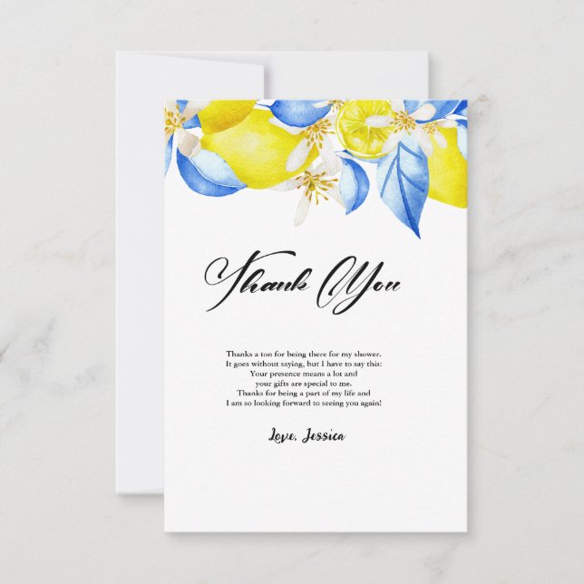 Italian Lemon Floral Bridal Shower thank you Card (Front)