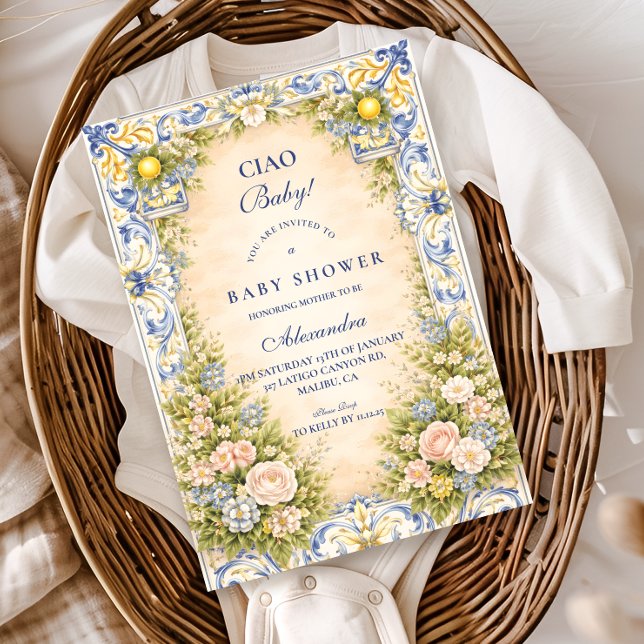 Italian Lemon Floral Frame Baby Shower Invitation (Creator Uploaded)