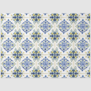 Italian Lemon Floral Tile Blue and White Decoupage Tissue Paper
