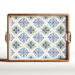 Italian Lemon Floral Tile Blue and White Decoupage Tissue Paper