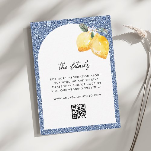 Italian Lemon Floral Tile QR Code Wedding Details Enclosure Card