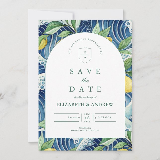 Italian Lemon Garden Wedding Save The Date (Front)