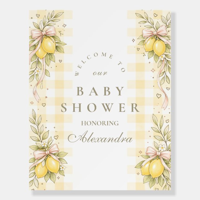 Italian Lemon Gingham Baby Shower Foam Board (Front)