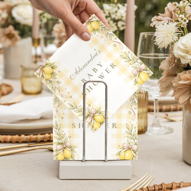 Italian Lemon Gingham Baby Shower Napkins (Creator Uploaded)