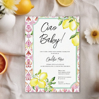 Italian Lemon Girl Pink Baby Shower Invitation
