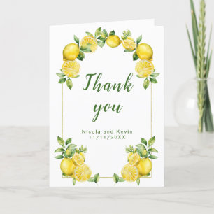 Italian Lemon Greenery Frame Wedding Letterpress Thank You Card