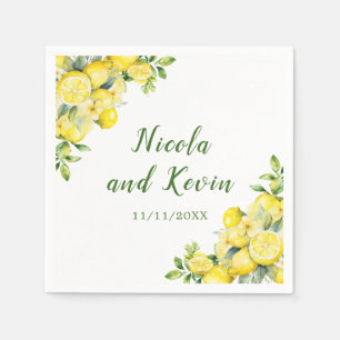 Italian Lemon Greenery Frame Wedding Napkins