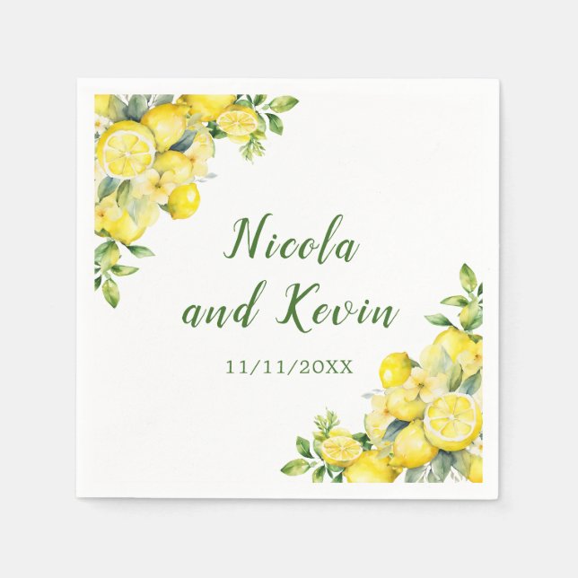 Italian Lemon Greenery Frame Wedding Napkins (Front)