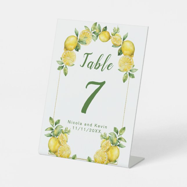 Italian Lemon Greenery Frame Wedding Pedestal Sign (Front)