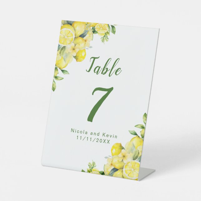 Italian Lemon Greenery Frame Wedding Pedestal Sign (Front)