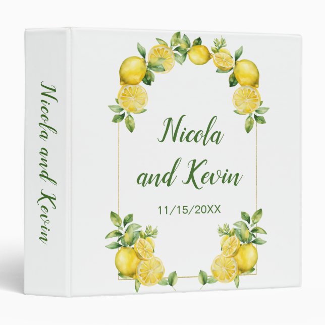 Italian Lemon Greenery Frame Wedding Photo Album 3 Ring Binder (Front/Spine)