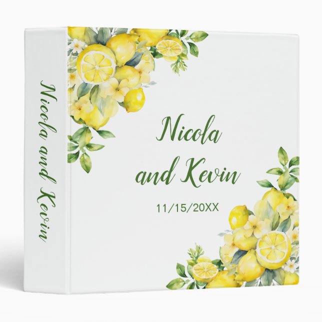 Italian Lemon Greenery Frame Wedding Photo Album 3 Ring Binder (Front/Spine)
