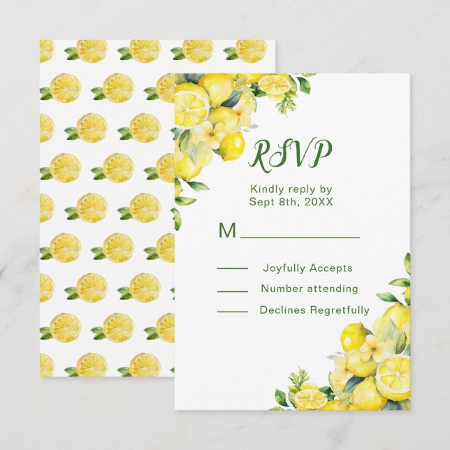 Italian Lemon Greenery Frame Wedding RSVP Card (Front/Back)