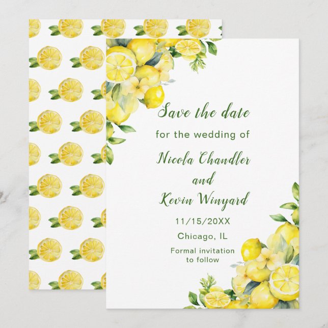 Italian Lemon Greenery Frame Wedding Save The Date (Front/Back)
