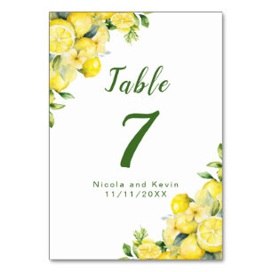 Italian Lemon Greenery Frame Wedding Table Number
