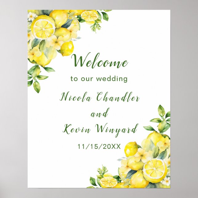 Italian Lemon Greenery Frame Wedding Welcome Poster (Front)