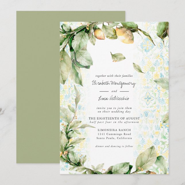 Italian Lemon Grove | Boho Botanical Wedding Invitation (Front/Back)