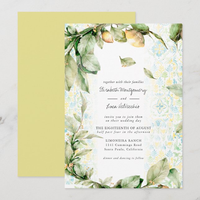 Italian Lemon Grove | Boho Botanical Wedding Invitation (Front/Back)