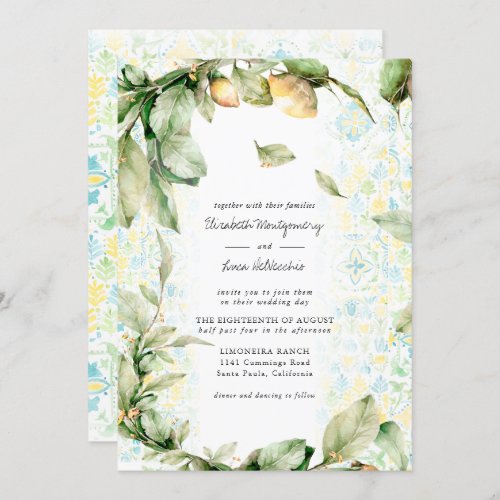 Italian Lemon Grove  Boho Botanical Wedding Invitation