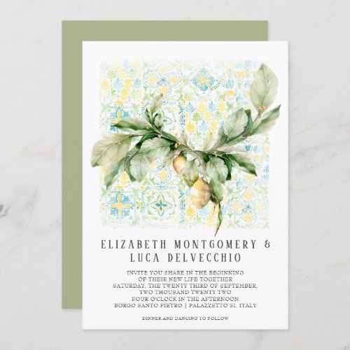 Italian Lemon Grove  Boho Botanical Wedding Invitation