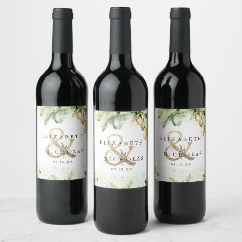 Italian Lemon Grove Personalized Wedding Wine Label