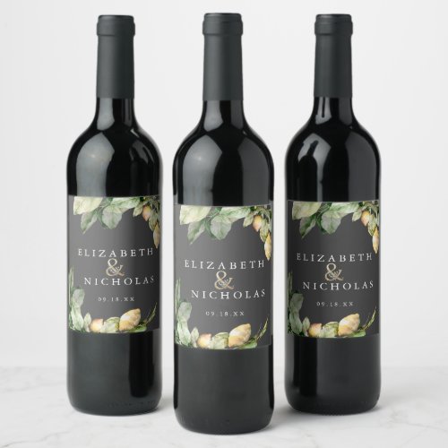 Italian Lemon Grove Personalized Wedding Wine Label