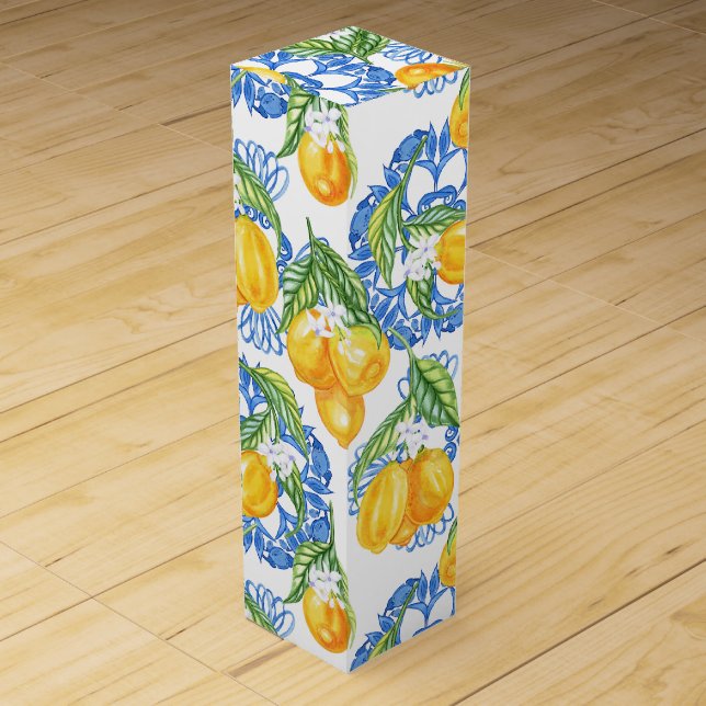 Italian lemon Mediterranean pattern Wine Box (Front)