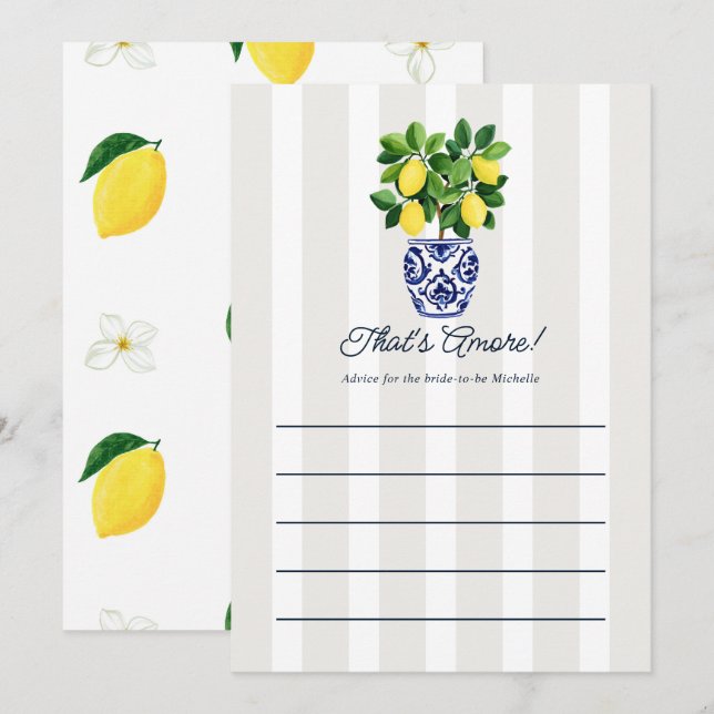 Italian Lemon Mediterranean That’s Amore Bridal Advice Card (Front/Back)