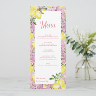Italian Lemon Menu Card Pink Yellow Bridal Shower