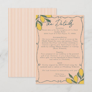 Italian Lemon Peach Stripe Blue Coastal Wedding Enclosure Card