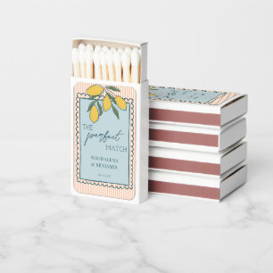 Italian Lemon Peach Stripe Blue Coastal Wedding Matchboxes