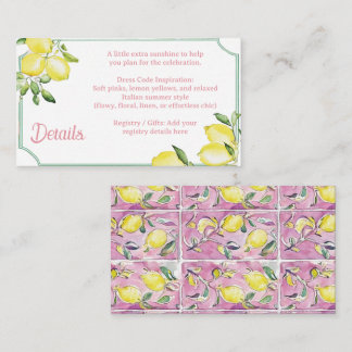 Italian Lemon Pink Bridal or Baby Shower Enclosure Card